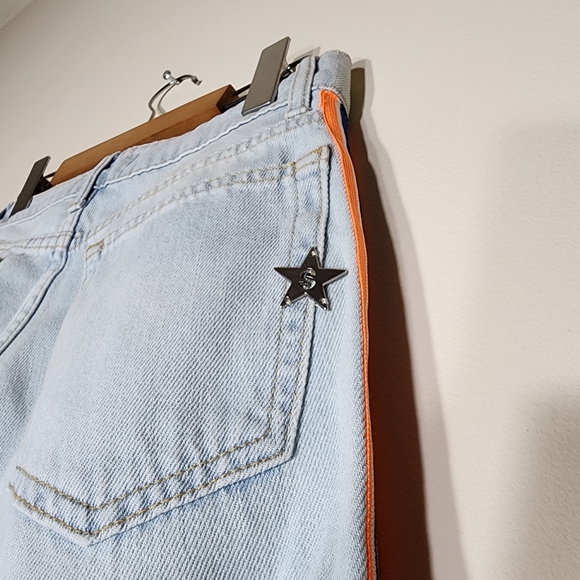 SHOP ★ ART Blue Denim pants side seam stripes 100% cotton jeans - Picture 6 of 15